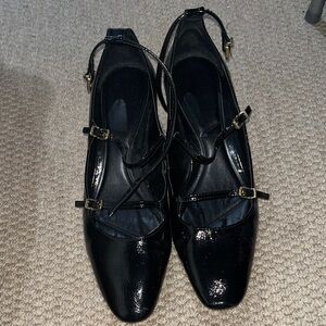 Elegant Black Women's Shoes ankle strap block heels